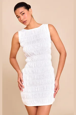 PRETTYLITTLETHING Boat Neck Shirred Bodycon Dress