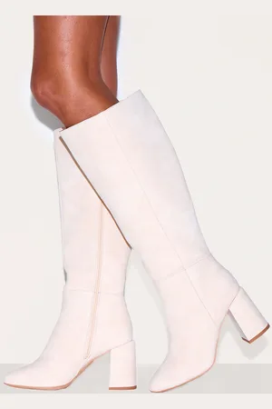 PRETTYLITTLETHING Nubuck Wide Fit Round Toe Block Heel Knee High Boots