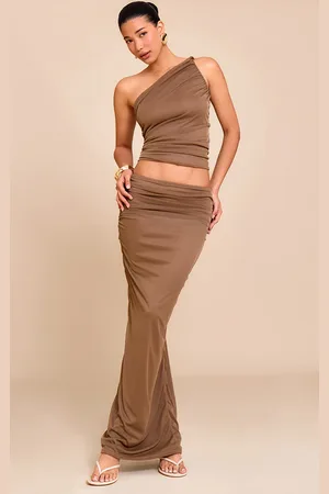 PRETTYLITTLETHING Mesh Ruched Maxi Skirt