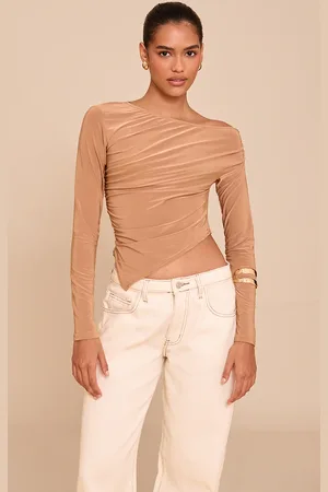 PRETTYLITTLETHING Soft Touch Asymmetric Ruched Long Sleeve Top