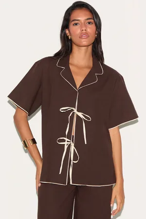 PRETTYLITTLETHING Linen Look Contrast Oversized Tie Shirt