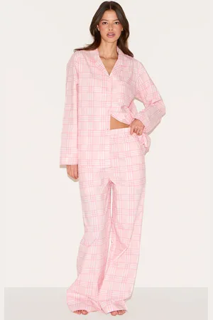 PRETTYLITTLETHING Embroidered Check Long Pj Set