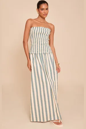 PRETTYLITTLETHING Pinstripe Linen Look Maxi Skirt