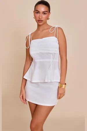 PRETTYLITTLETHING Linen Look Ruched Bust Top