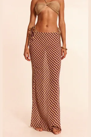 PRETTYLITTLETHING Striped Print Sheer Low Rise Maxi Skirt
