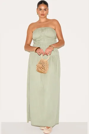 PRETTYLITTLETHING Plus Bandeau Ruched Detail Maxi Dress