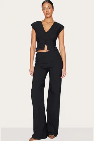 PRETTYLITTLETHING Tall Stretch Woven Mid Rise Wide Leg Pants