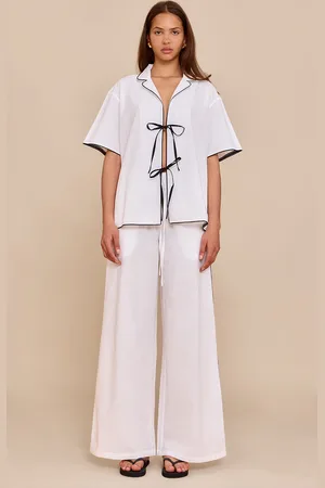 PRETTYLITTLETHING Linen Look Contrast Wide Leg Pants