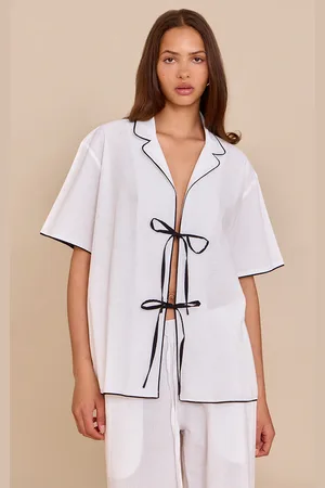 PRETTYLITTLETHING Linen Look Contrast Oversized Tie Shirt