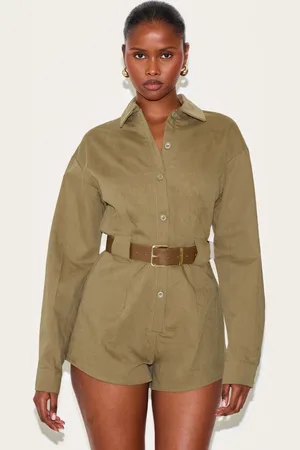 PRETTYLITTLETHING Woven Utility Belted Playsuit