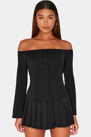 PRETTYLITTLETHING Woven Pleated Hem Skort Bardot Playsuit