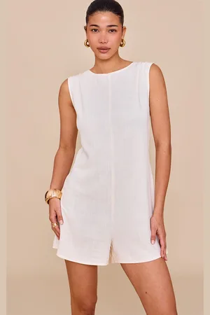 PRETTYLITTLETHING Linen Blend Slouchy Boat Neck Playsuit