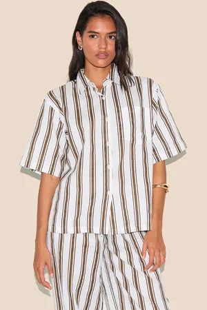 PRETTYLITTLETHING Striped Oversized Linen look Shirt