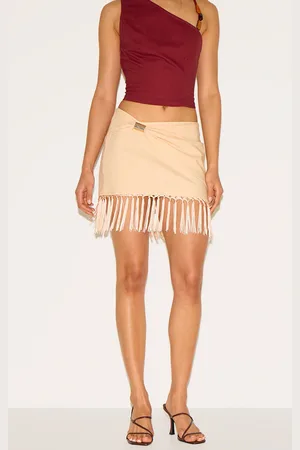 PRETTYLITTLETHING Linen Gold Trim Tassle Hem Mini Skirt
