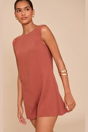 PRETTYLITTLETHING Linen Blend Slouchy Boat Neck Playsuit