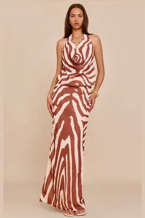 PRETTYLITTLETHING Zebra Abstract Print Chiffon Cowl Neck Maxi Dress