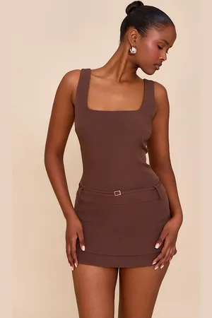 PRETTYLITTLETHING Woven Belt Detail Skort Playsuit