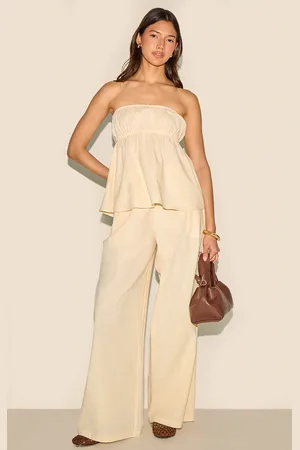 PRETTYLITTLETHING Linen Look Floaty Wide Leg Pants