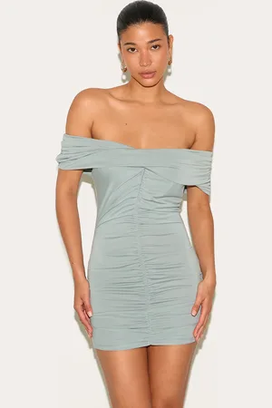 PRETTYLITTLETHING Modal Ruched Drape Bardot Mini Dress