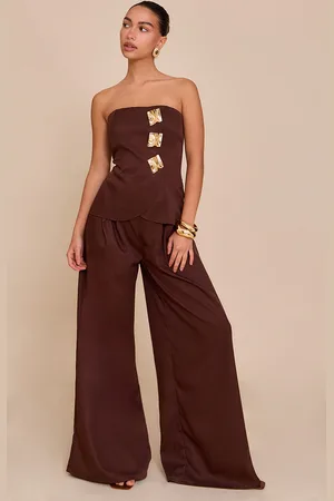 PRETTYLITTLETHING Woven Bandeau Trim Detail Straight Leg Jumpsuit