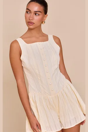PRETTYLITTLETHING Button Down Cotton Drop Waist Skort Playsuit
