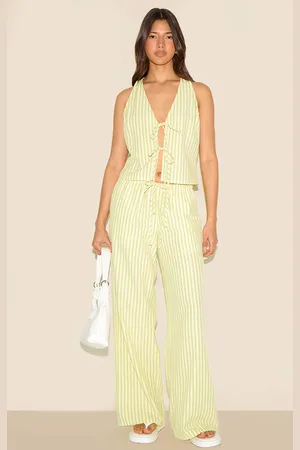 PRETTYLITTLETHING Striped Tie Waist Straight Leg Pant