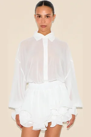 PRETTYLITTLETHING Petite Chiffon Long Sleeve Playsuit