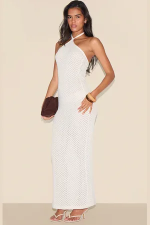 PRETTYLITTLETHING Textured Tie Halter Maxi Dress
