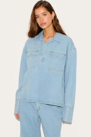 PRETTYLITTLETHING Long Sleeve Slouchy Denim Rugby Shirt