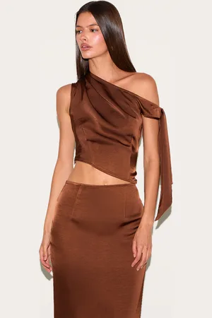 PRETTYLITTLETHING Tie Shoulder Satin Top