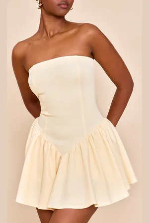 PRETTYLITTLETHING Woven Bandeau Dropped Waist Playsuit
