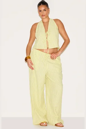 PRETTYLITTLETHING Plus Striped Tie Waist Straight Leg Pant