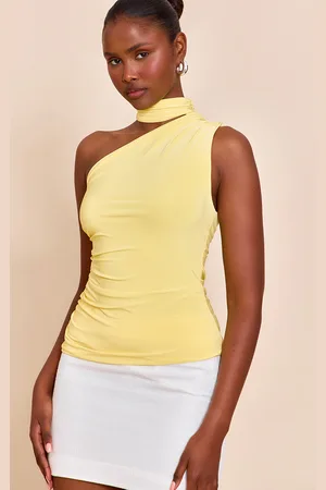 PRETTYLITTLETHING Double Layer Neck Detail Ruched Detail Long Top
