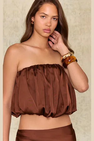 PRETTYLITTLETHING Satin Puffball Bandeau Top