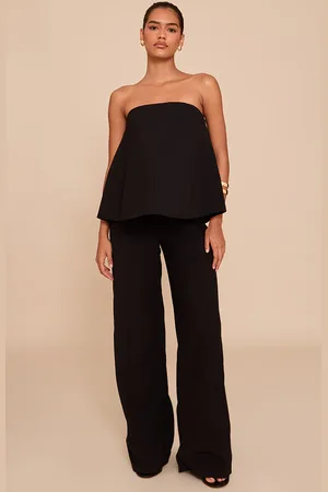PRETTYLITTLETHING Structured Woven Peplum Straight Leg Jumpsuit