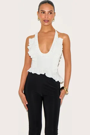 PRETTYLITTLETHING Petite Frill Halterneck Top