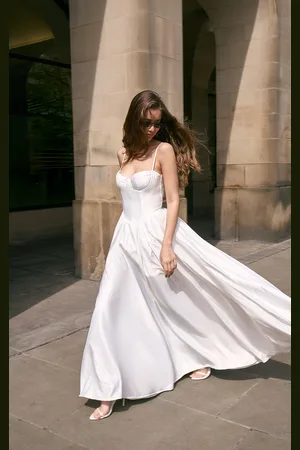 PRETTYLITTLETHING Premium Satin Corset Skater Maxi Dress