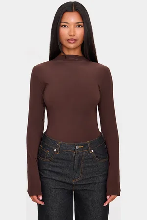 PRETTYLITTLETHING Slinky High Neck Long Sleeve Bodysuit