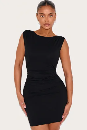 PRETTYLITTLETHING Shape Built In Bra Sculpt Boat Neck Ruched Side Mini Dress