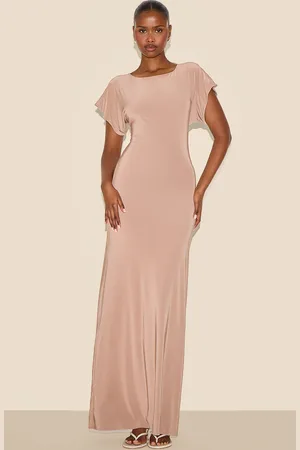PRETTYLITTLETHING Double Layered Slinky Ruched Short Sleeve Maxi Dress