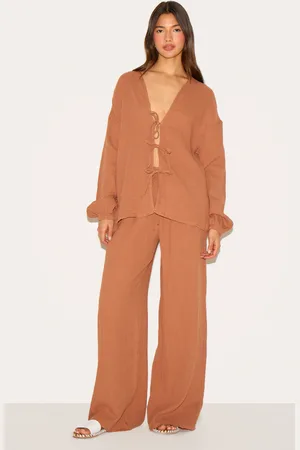 PRETTYLITTLETHING Cheesecloth Textured Wide Leg Pant