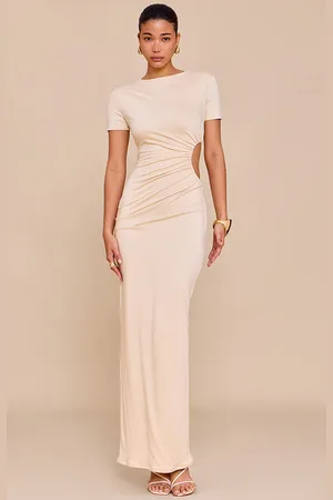 PRETTYLITTLETHING Double Layer Soft Touch Cut Out Ruched Detail Maxi Dress