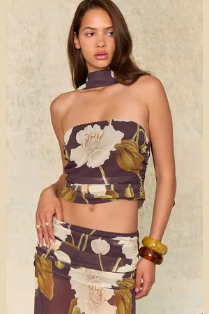 PRETTYLITTLETHING Floral Printed Chiffon Scarf Detail Ruched Bandeau Top