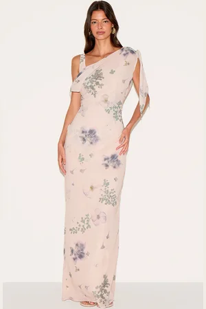 PRETTYLITTLETHING Abstract Printed Chiffon Draped Maxi Dress
