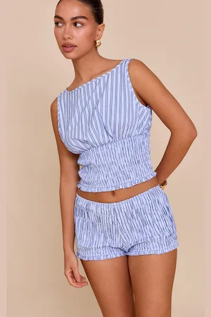 PRETTYLITTLETHING Striped Shirred Hot Pants