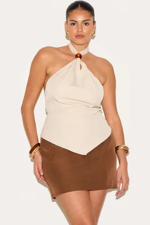 PRETTYLITTLETHING Plus Bead Detail Halterneck Top