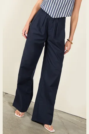 PRETTYLITTLETHING Blue Button Detail High Waisted Wide Leg Pants