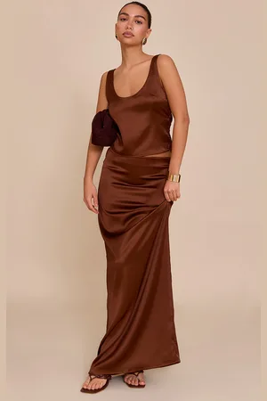 PRETTYLITTLETHING Satin Mid Waist Maxi Skirt