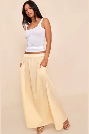 PRETTYLITTLETHING Cotton Cheesecloth Elasticated Waist Maxi Skirt