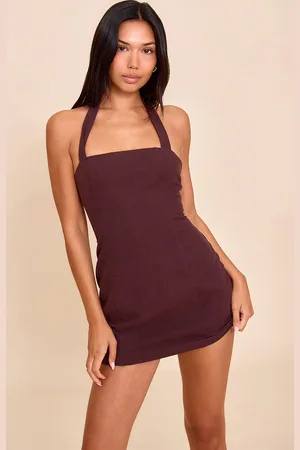 PRETTYLITTLETHING Premium Linen Halterneck Mini Dress